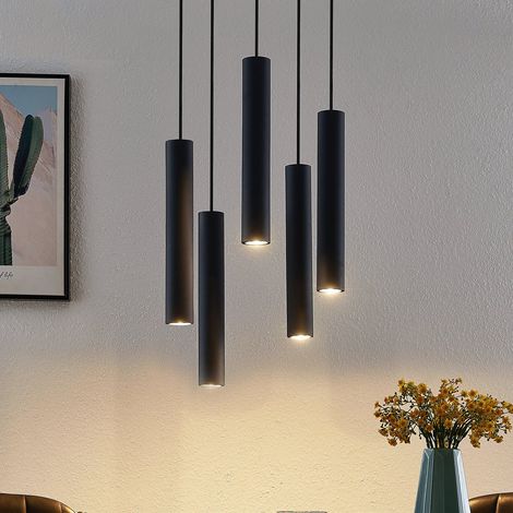 [GEBRAUCHT] B-Ware Lindby Hängeleuchte Sanad LED Pendelleuchte dimmbar schwarz 5-flg 40cm Ø 40cm (1/2)