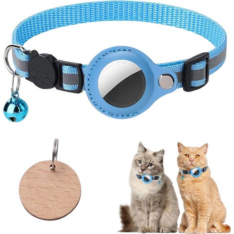 Collier Chat,Collier pour Chat Anti-étranglement,Réglable Réfléchissant Collier pour Cat avec Cloche,Bleu,Traceur GPS Non Inclus (1/5)
