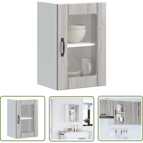 vidaXL Küchen-Hängeschrank mit Glastür Lucca Grau Sonoma (1/5)