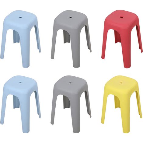 WILITTO Lot de 6 tabourets empilables, Matériau plastique épaissi, avec une capacité de charge de 150 kg, étanche, Facile à nettoyer, Dimensions individuelles : 33 × 33 × 44 cm, 4 couleurs (1/5)