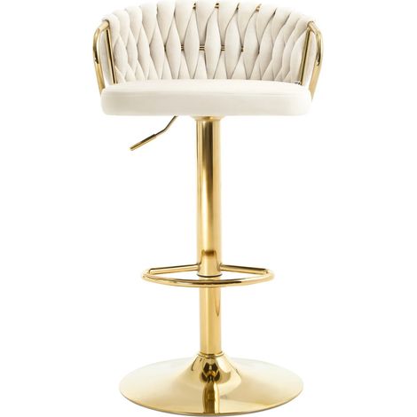CHICFURN Sgabello da bar 49,5 x 50,5 x 98 cm in velluto bianco crema, regolabile e girevole (1/5)