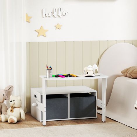 Coffre à jouet enfant 3 en 1, ensemble table et chaises avec 2 bacs en tissu amovibles, 67,5 x 46,5 x 56,7 cm, blanc (1/5)