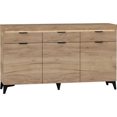 Buffet Ruben mit 3 Schubladen und 3 Türen, Holzoptik, 157cm