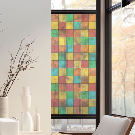 Stickers décoratifs électrostatique, petits carrés, multicolore, géométrique, raccordable, effet vitrail, 150 cm X 67,5 cm (1/2)