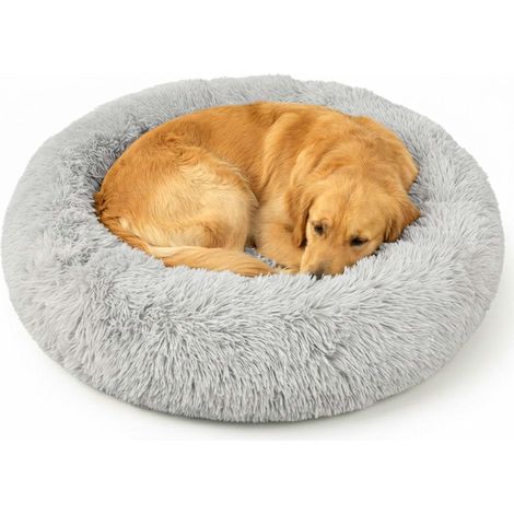 Rundes Plüsch-Hundebett, 100 cm, Hellgrau (1/5)