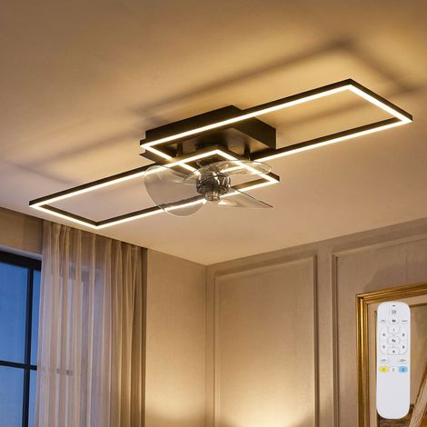 Ventilatore da soffitto lampada da soggiorno lampada da sala da pranzo lampada da cucina, metallo alluminio nero, telecomando dimmerabile CCT, LED 38W 1800Lm 3000-6500K, L 90 cm
