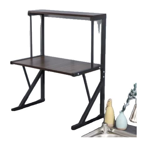 Support de rangement pour micro-ondes, design multi-niveaux, construction en bois robuste, noir, XL-a, 2-niveaux-a (1/2)