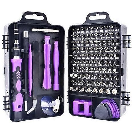 Ensemble d'outils de démontage et d'entretien pour téléphones portables et ordinateurs, comprenant un tournevis de précision 115 en 1 (violet) (1/5)