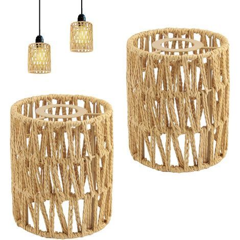 2 Abat-jour Rotin, Ø 12 Cm, Hauteur 15 Cm, Tissage Main, Style Boho, Pour Suspension Et Plafonnier (1/5)