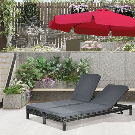 Chaise longue extérieure 2 places, dossier 5 positions, résine tressée métal, 196cm, pour jardin terrasse (1/5)