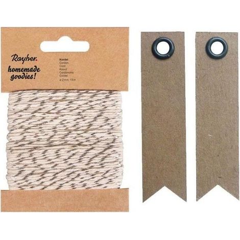 Ficelle déco - YOUDOIT - Fanion - 2 mm x 15 m - Argenté-blanc - 20 étiquettes kraft