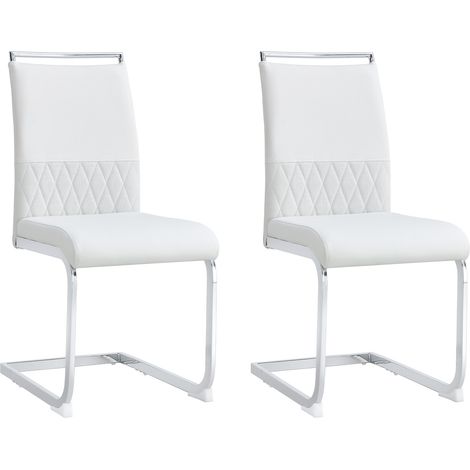 Lot de 2 chaises modernes de salle à manger,dossier simili cuir et lin à bandes croisées,rembourrées,pour cuisine et bureau d’invités,blanc.