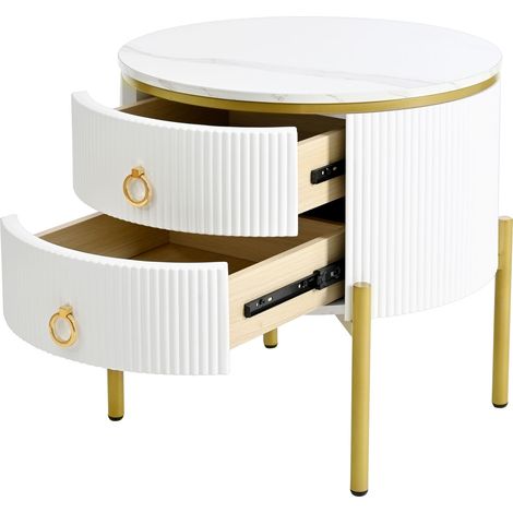 CAIziTable d’appoint marbre tiroirs pieds dorés réglable table basse moderne (1/5)