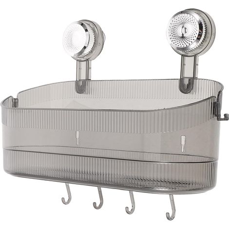 Étagère de salle bain en plastique avec ventouses, fixation murale, crochets et design minimaliste (1/5)