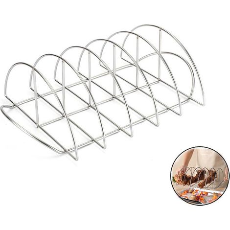 Support à côtes de porc en acier inoxydable, grille de barbecue antiadhésive pour steak et viande, accessoires de cuisson en plein air pour pique-nique. (1/5)
