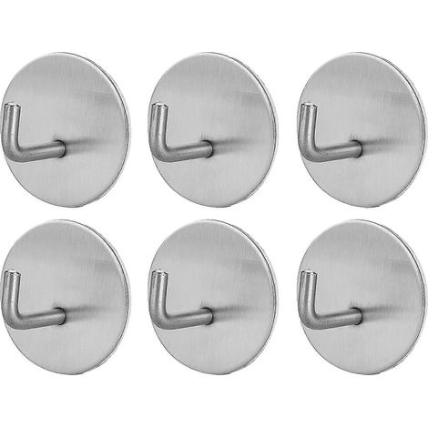 6 Stück Edelstahl-Wandhaken, selbstklebend, ohne Bohren, Handtuchhaken, Handtuchhalter, Türhaken F (1/5)