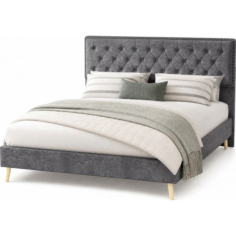 Letto matrimoniale 140x200 cm grigio in tessuto e metallo, senza materasso - CHICFURN (1/5)