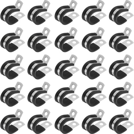 Colliers de câble 18mm (5/7"), 25 pièces Colliers de tuyau rembourrés et recouverts de caoutchouc en acier inoxydable 304 pour l'installation de tubes, tuyaux, fils et câbles, Noir (1/5)