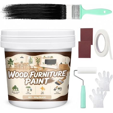 Peinture Bois, Rénovation de Meubles en Bois, Noir, 500 g (1/5)