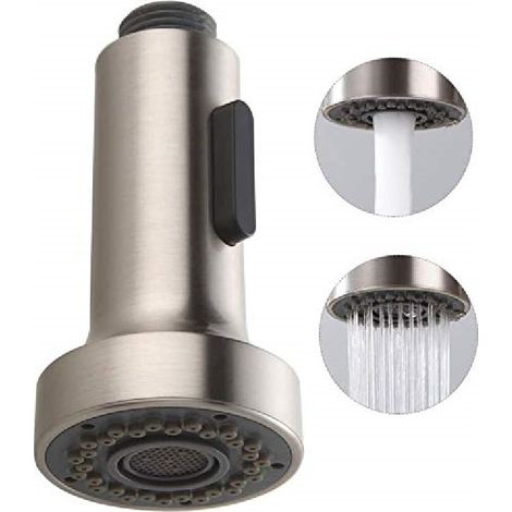 BEBUSINGOTO Cabezal de ducha de repuesto para grifo de cocina, 2 modos, para mezclador retráctil, G1/2", cepillado (1/5)