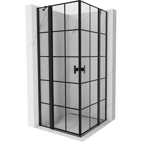 Mexen Mist Duo Duschkabine, schwenkbar, 75 x 75 cm, schwarzes Gitter, schwarz - 8A4-075L-075P-70-77 (1/5)