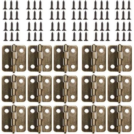 18 x 15 mm Charnière Plate, 50Pièces Mini Charnière Rétro en Bronze Antique, Durable et Robuste Charniere Porte avec 200 Vis pour Boîte Coffre à Bijoux Cabinet DIY Accessoires (Bronze) (1/5)