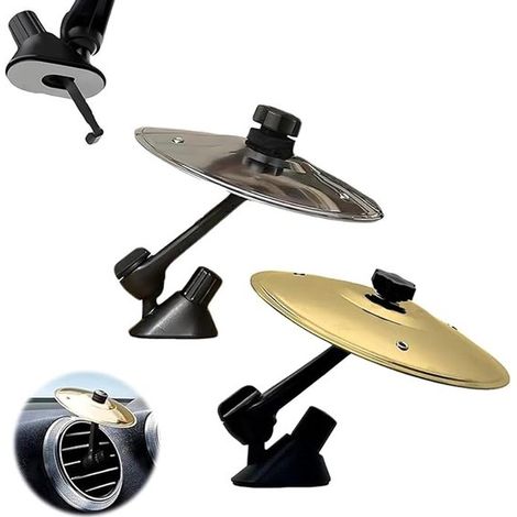 Mini cymbales pour grille d'aération de voiture – Lot de 2 – 13,5 x 14 x 3,5 cm – Accessoires décoratifs pour ventilation automobile – Argent et doré (1/5)
