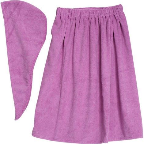Sauna-Kilt für Damen, weicher und bequemer Sarong-Kilt mit Klettverschluss und Haar-Spa-Handtuch aus Bio-Baumwolle, 150 x 90 cm, Helles Lila (1/5)