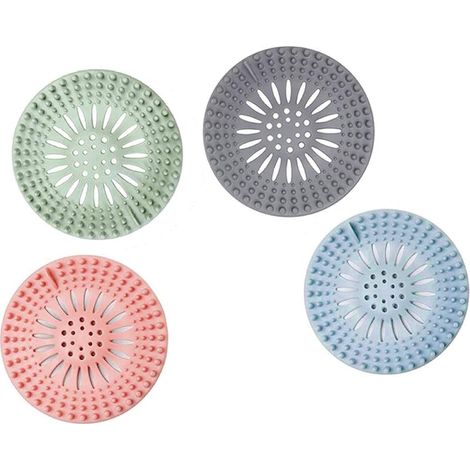 Bouchons Anti-Cheveux en Silicone Durable, Filtre évier Cuisine, Filtre à évier, Grille pour Evier Cuisine, Faciles à Nettoyer et à Installer 13.5X13.5cm 4 Pcs Rose, vert, gris, bleu (1/5)