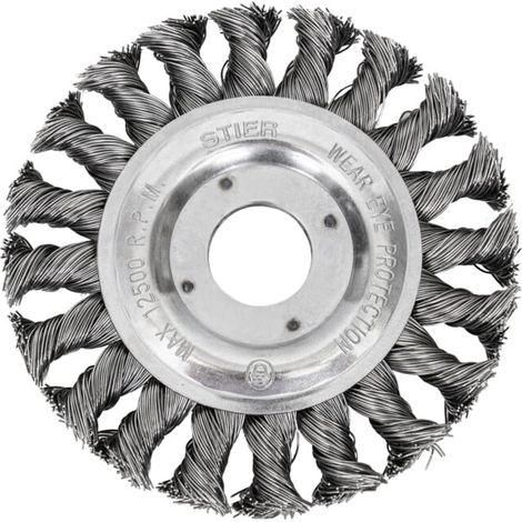 Brosse circulaire STIER Ø 115 mm, diamètre d'alésage 22,2 mm, 0,5 mm, ondulée, acier, hauteur utile 24 mm