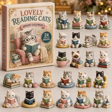 Adventskalender 2026 mit lesender Katze – 2D-Überraschungsbox