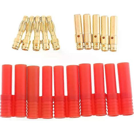 10 connecteurs banane HXT 4 mm avec capuchons rouges, compatibles avec les voitures et hélicoptères télécommandés. (1/5)
