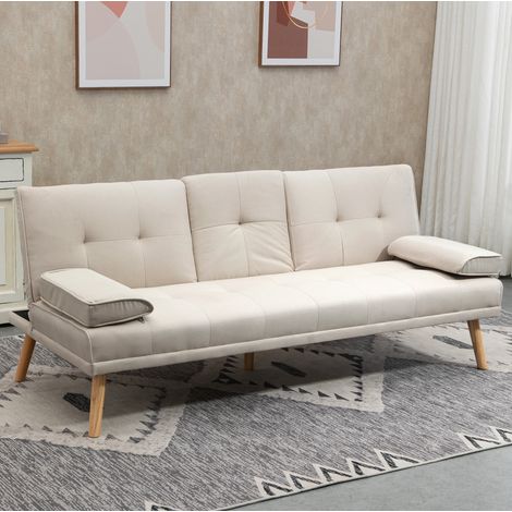 Canapé-lit 3 places avec table rabattable, tissu polyester beige, style scandinave, 181 cm (1/5)