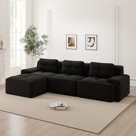 Canapé modulable velours côtelé noir sans montage OKMYHOME (1/5)