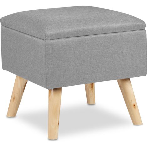 Pouf contenitore basso decorativo soggiorno camera da letto 40 x 40 x 40 cm in lino artificiale grigio 130008760