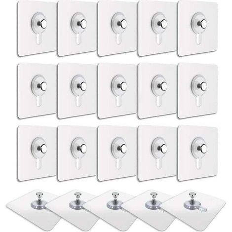 20 Pcs Accroches Tableau sans Percer, Fixation Cadre sans Percer, Accroche Cadre sans Percer Adhesif Imperméable Amovible Autocollant Anti-trace, Crochet Tableau Adhésif Transparent (1/4)