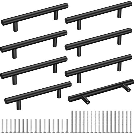 8 poignées de meuble en acier inoxydable, poignées de cuisine avec entraxe de 128 mm, poignées d'armoire noires en acier inoxydable, poignées de porte (1/5)