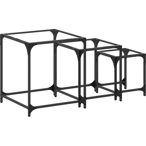3 pcs Tables basses，Table d'appoint，Table de Salon gigognes dessus en verre transparent acier CFW60885 (1/5)