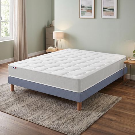 Ensemble matelas ressorts mémoire de forme DIMAME sommier déco bleu 140x190cm (1/5)