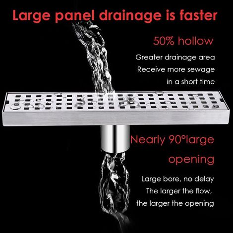 30CM Shower Drain, Stainless Steel Shower Drain Siphon Tileable Floor Drain for Bathroom, with Deodorizing Device and Hair Filter