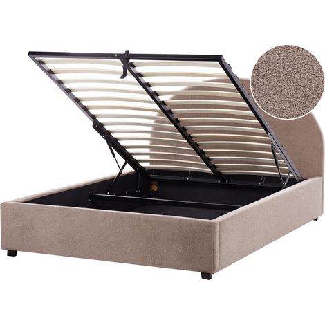 Cama con almacenaje minimalista de bouclé gris pardo 140 x 200 cm Vaucluse