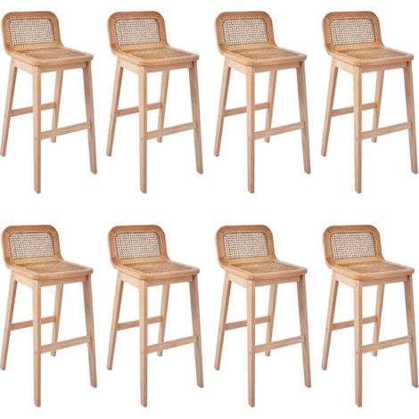 Mob-In – Lot de 2 tabourets de bar SANA en chêne massif – Hauteur d'assise 65 cm – Assise en cannage naturel – Dossier intégré pour confort (1/5)