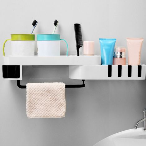 Étagère d'angle de salle de bain sans perçage, support de rangement mural avec crochets, panier de rangement à 2 niveaux pour baignoire et douche, étagère adhésive pour évier de cuisine (1/2)