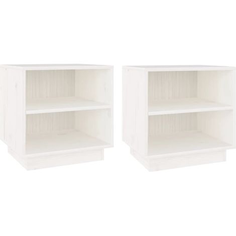 Juego de 2 mesitas de noche con baldas 40 x 34 x 40 cm madera pino blanco DEC034905