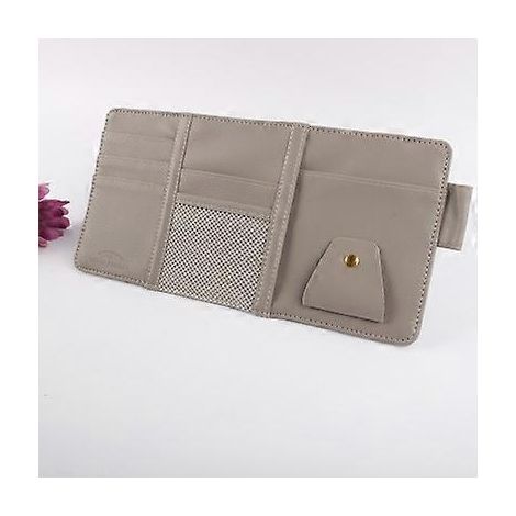 CHIZIYO Sac de rangement multifonction en PU pour pare-soleil de voiture, porte-lunettes, porte-documents, porte-téléphone portable (gris)
