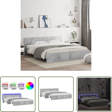 vidaXL RGB-LED -  Bettgestell mit Kopfteil und LED-Beleuchtung Betongrau (1/5)