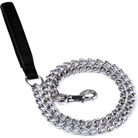 Chaîne de laisse en métal pour chien, 180 cm, noire, anti-morsure.