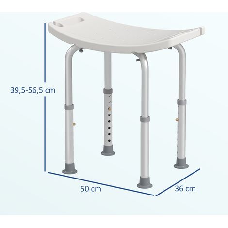 Sgabello da doccia HOMCOM, sedia da doccia per anziani con altezza regolabile, sgabello da bagno antiscivolo in alluminio, portata massima 135 kg per anziani e disabili, bianco