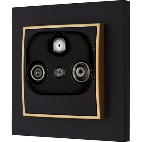 Presa terminale RTV-SAT con mini cornice, nero opaco/oro (1/3)