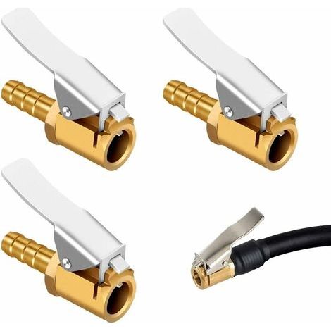 3 Pièces Embout de Gonflage Laiton, Clip de Pompe à Air, Raccord de Valve de Gonflage, Adaptateur de Valve de Pneu de Voiture, pour Pneu de Voiture ou Camion, Type barbelé, 6 mm (1/4)